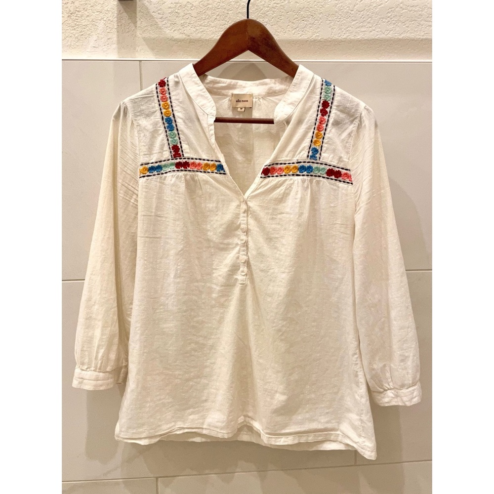 Ella Moss White Embroidery Blouse